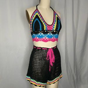 Neon crochet bikini top shorts 2 pc set festival